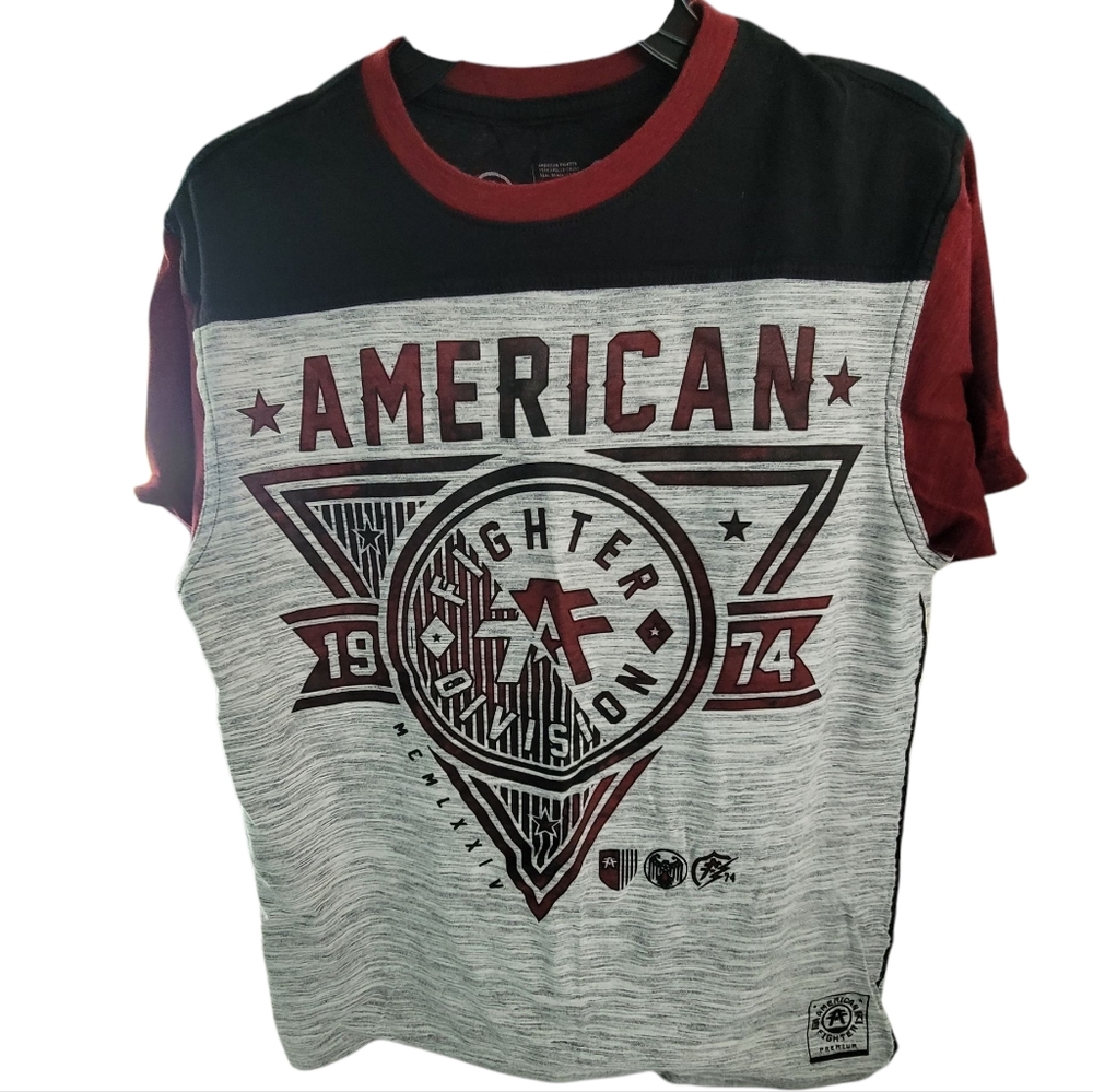 American Fighter Sz Med Mens Graphic T-Shirt Design On Both Sides